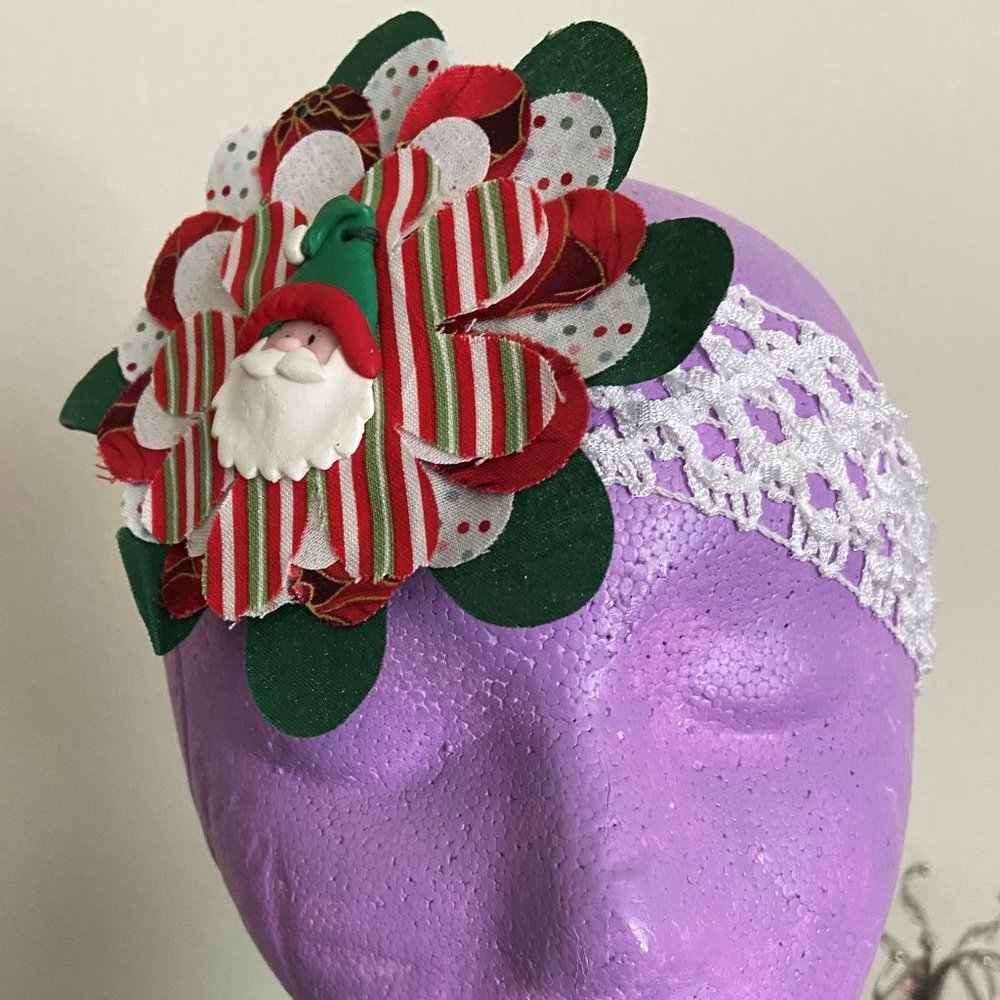 Little Girl's Santa Themed White Stretch Headband